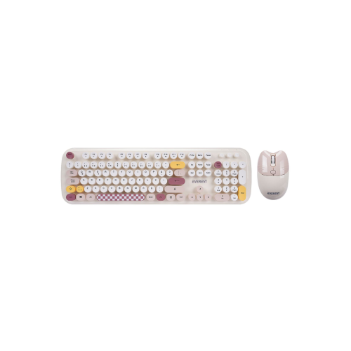 KM-6284 WHISKER Renkli Tuşlu Bej Kablosuz Q Klavye + Mouse Set