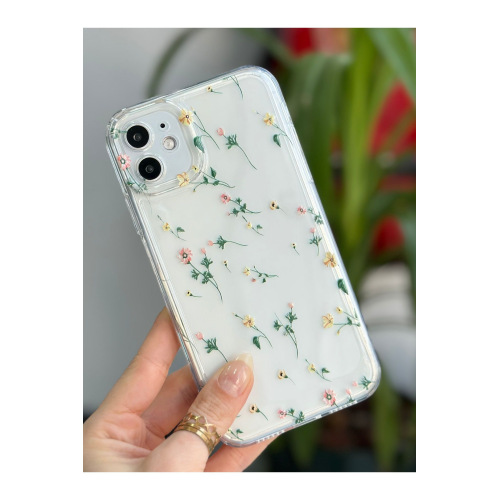 Iphone 11 Uyumlu Krem Çiçek Desenli Kameralar Korumalı Kılıf