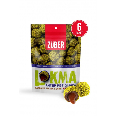 Lokma Antep Fıstığı Kaplı Kakaolu Fındık Ezmeli Meyve Topu 96 g X 6 Paket