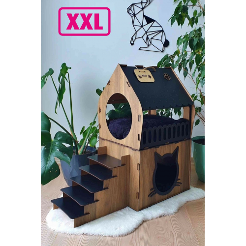 Büyük Kedi Evi Xxl Teraslı Kedi Evi 5kg Ve Üzeri Kediler Için
