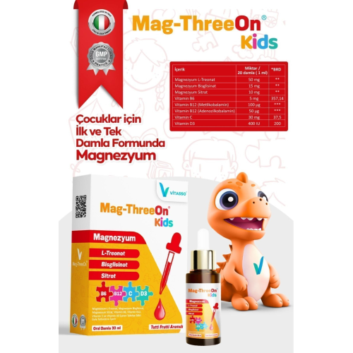 Çocuk Magnezyum Magthreeon Kids Organik Damla - Vitamin B12-c-b6-d3 Magnezyum Ilk Ve Tek