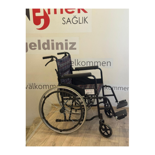 Ekose Kumaş Sırtı Katlanır Tekerlekli Sandalye
