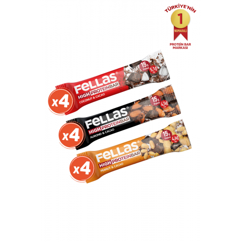 Yüksek Protein Bar 45g Karma Kutu 12 Adet (3 Çeşit)