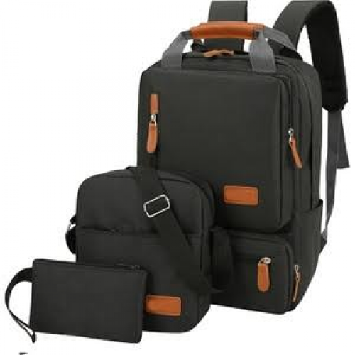 3 Adet Sırt Çantası Seti Kadın Erkek Laptop Sırt Çantası - 40 x 28 x 6 - Siyah