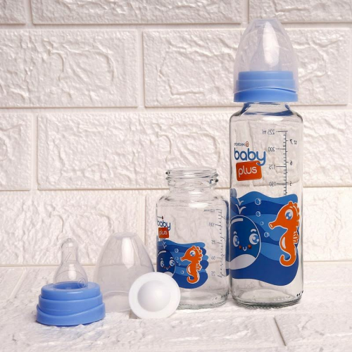 Baby Plus İkili Cam Biberon Seti Mavi