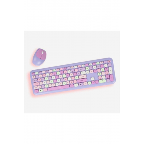 Prozone Pembe Kız Kalp Mini Karışık Renk Kablosuz Klavye Mouse Set