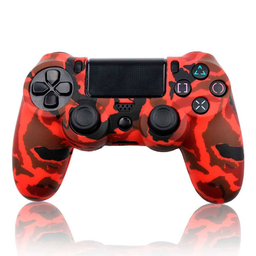 Sony PS4 DualShock 4 Kumandası için Kırmızı ve Siyah Silikon Kılıf Kırmızı Kamuflaj