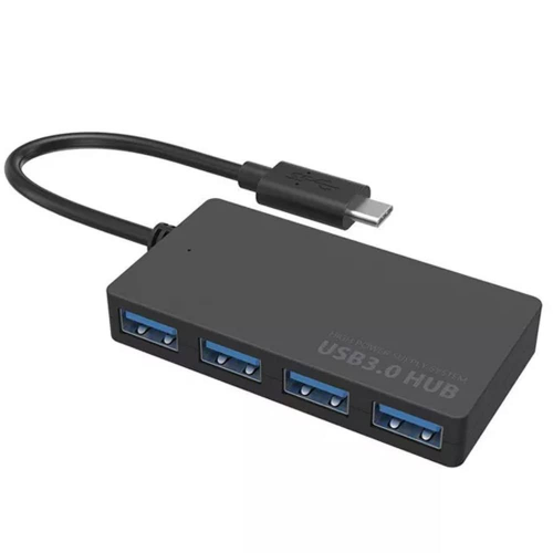 Coverzone Type-C To 4 Port USB 3.0 Hub Ince Tasarım 5gbps Yüksek Hızlı Çoklayıcı Çoğaltıcı Adaptör - Siyah