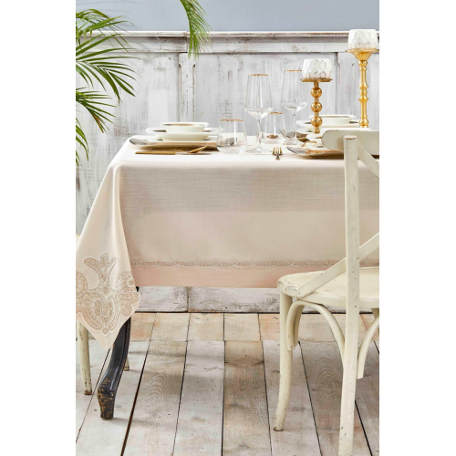 Karaca Home Ades Bej Fransız Dantelli 160X240 Masa Örtüsü