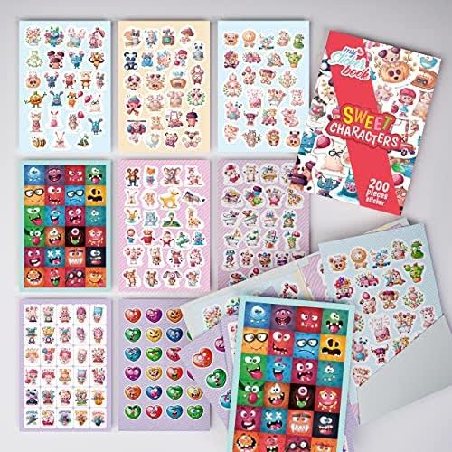 colortouch Sticker Kitabı, Çıkartma Seti, Stickerbook, Laptop, Günlük ve Çocuklar için 200 Adet Karalama Defteri Çıkartması, Sweet Characters