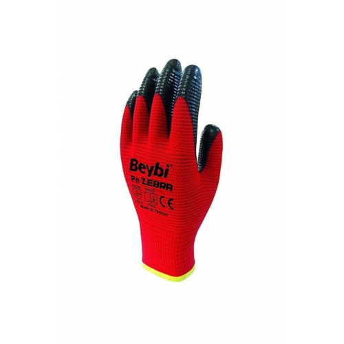 Beybi Zebra Nitril Kaplama Örme Eldiven Kırmızı