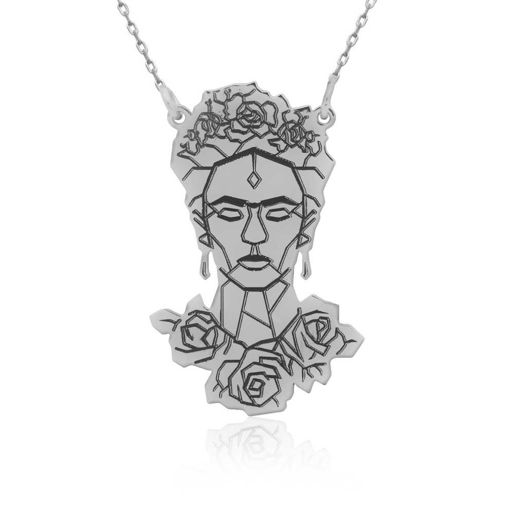 Frida Kahlo Figürlü Gümüş Kolye