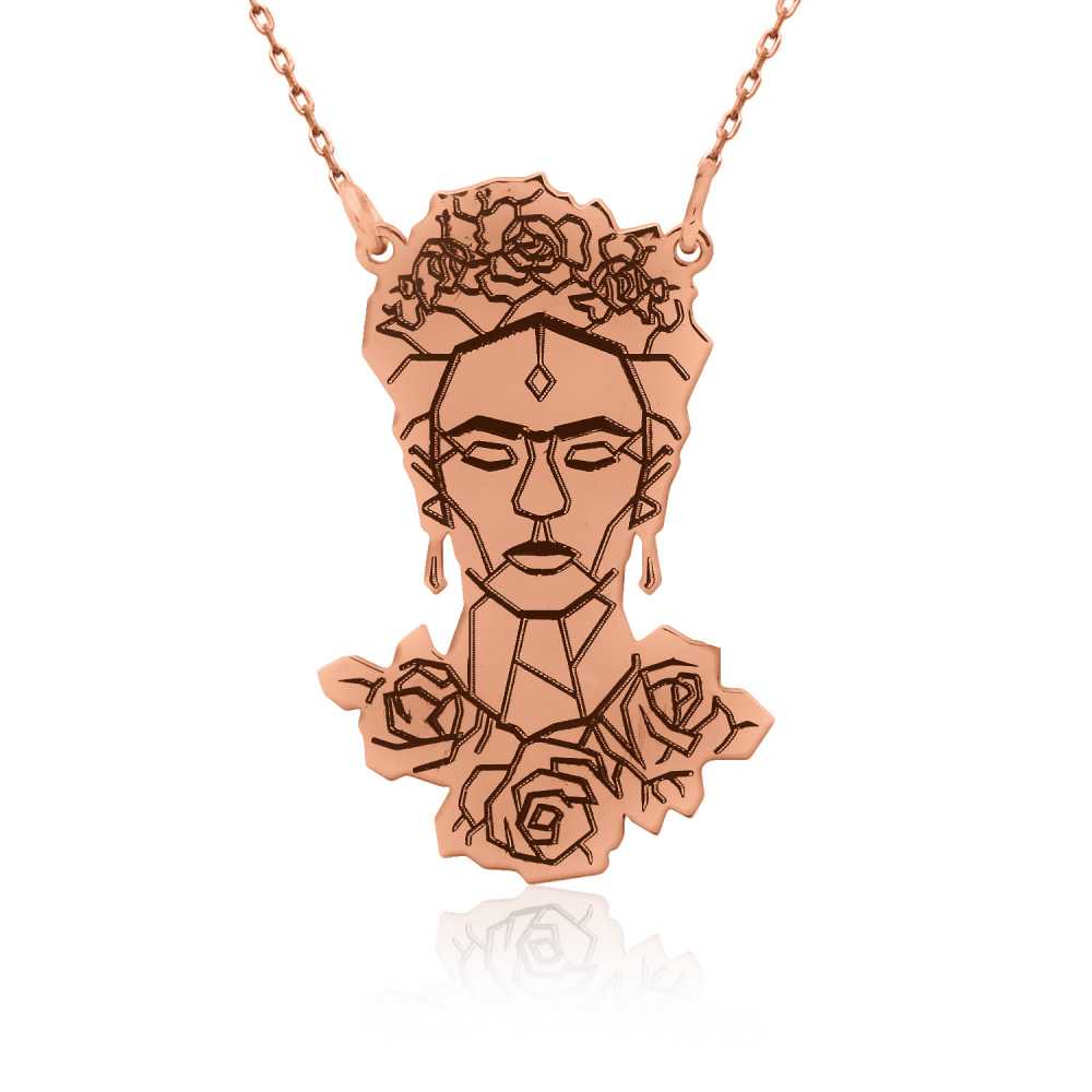 Rose Frida Kahlo Figürlü Gümüş Kolye