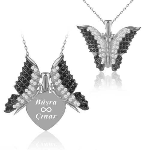Kişiye Özel İsimli Aşkın Kelebeği Beyaz Gümüş Kolye