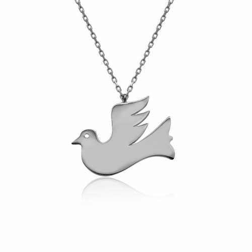 Beyaz Uçan Kuş Plaka Gümüş Kolye