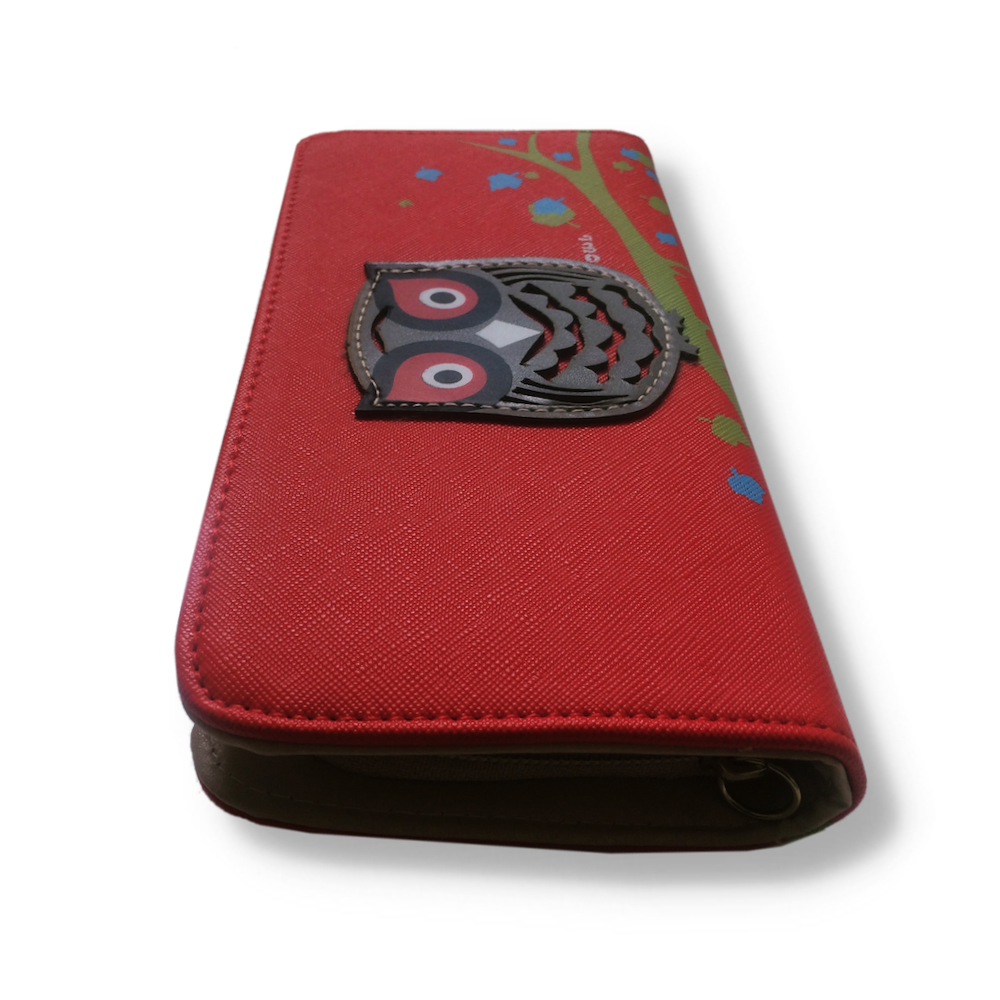 Baykuş Figürlü El Askılı Bayan Cüzdan Kırmızı