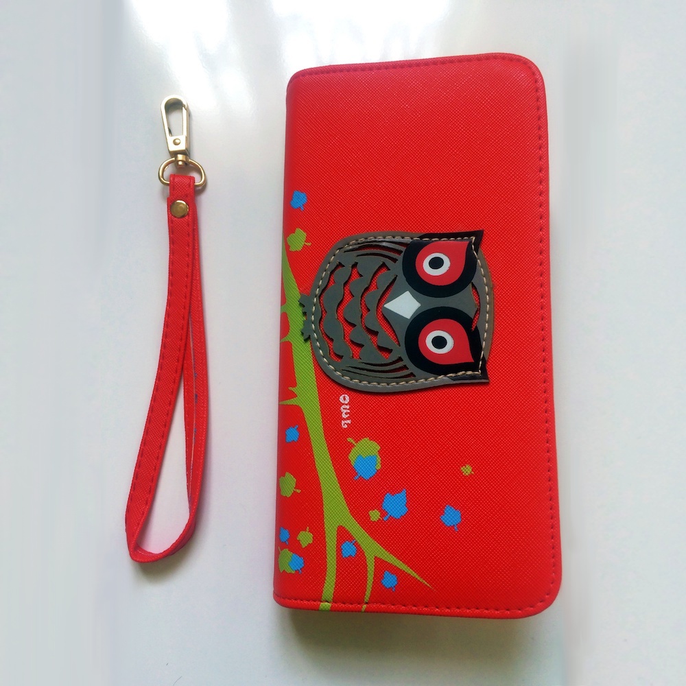 Baykuş Figürlü El Askılı Bayan Cüzdan Kırmızı