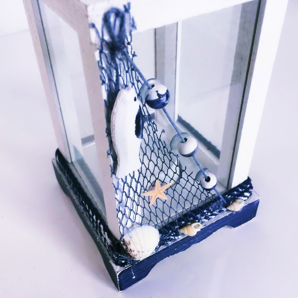 Ahşap Dekoratif Balık Ağı Süslemeli Fener Mumluk