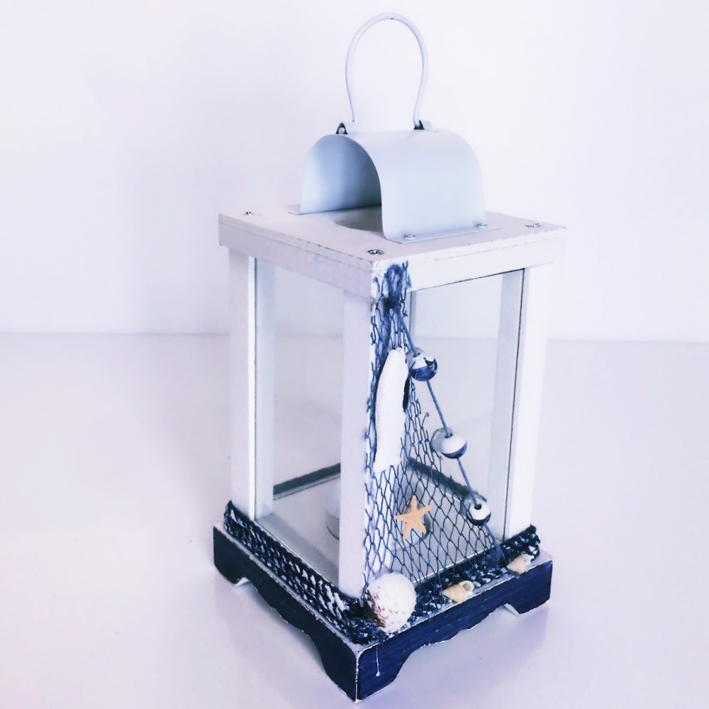 Ahşap Dekoratif Balık Ağı Süslemeli Fener Mumluk