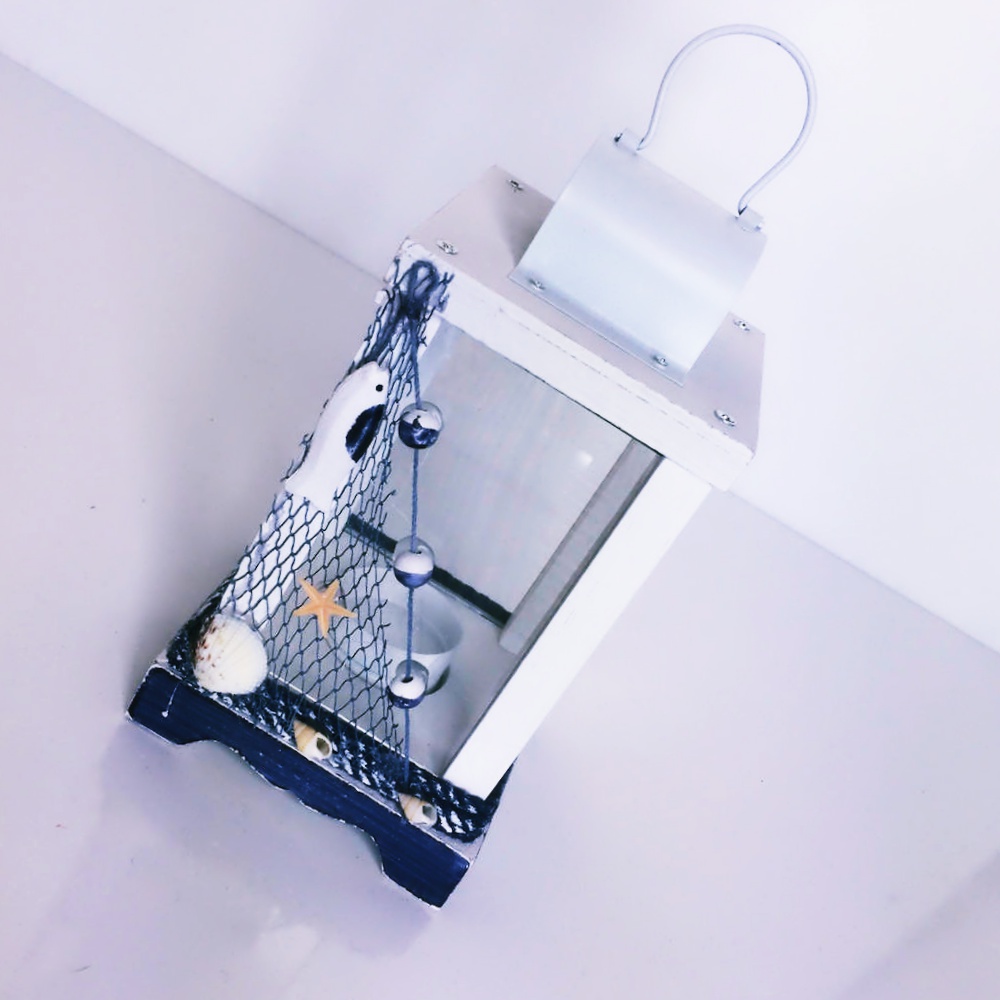 Ahşap Dekoratif Balık Ağı Süslemeli Fener Mumluk