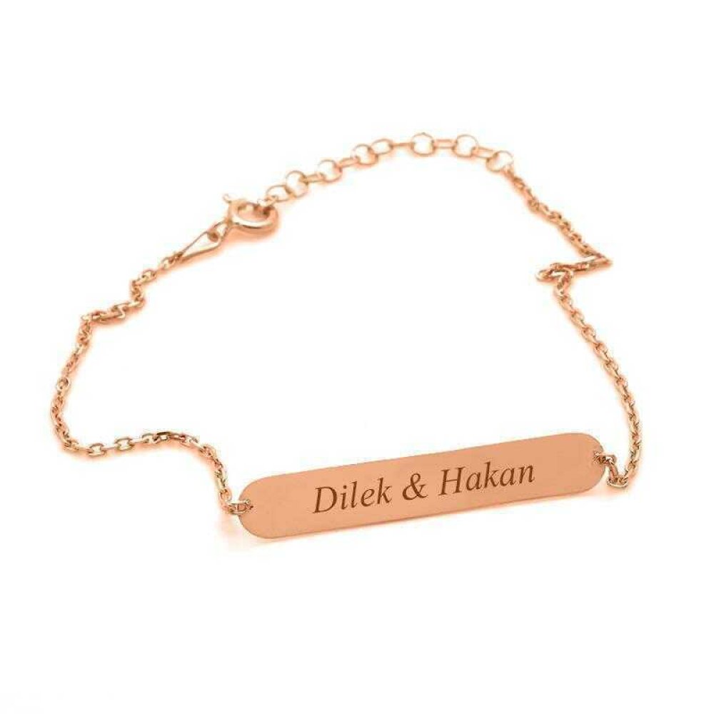 Kişiye Özel İsimli Sade Rose Gümüş Bileklik