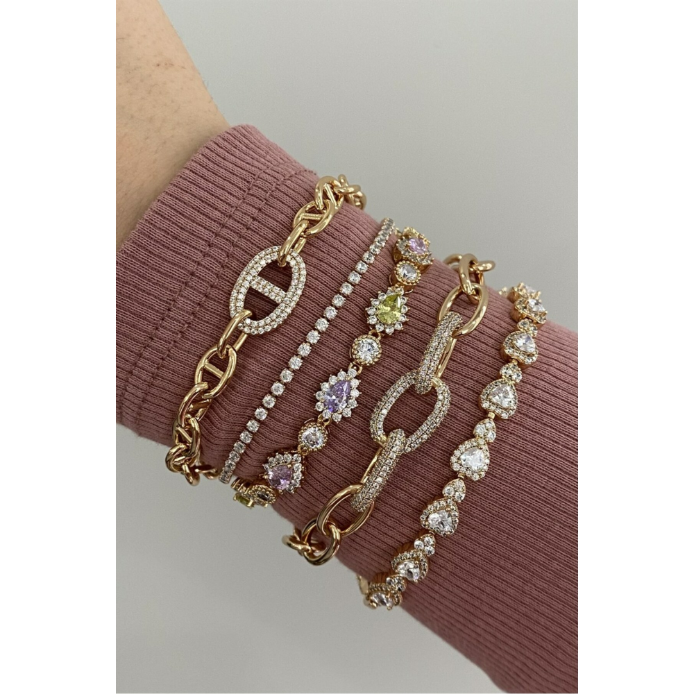 Taşlı Düğme Motifli Bileklik | Çelik