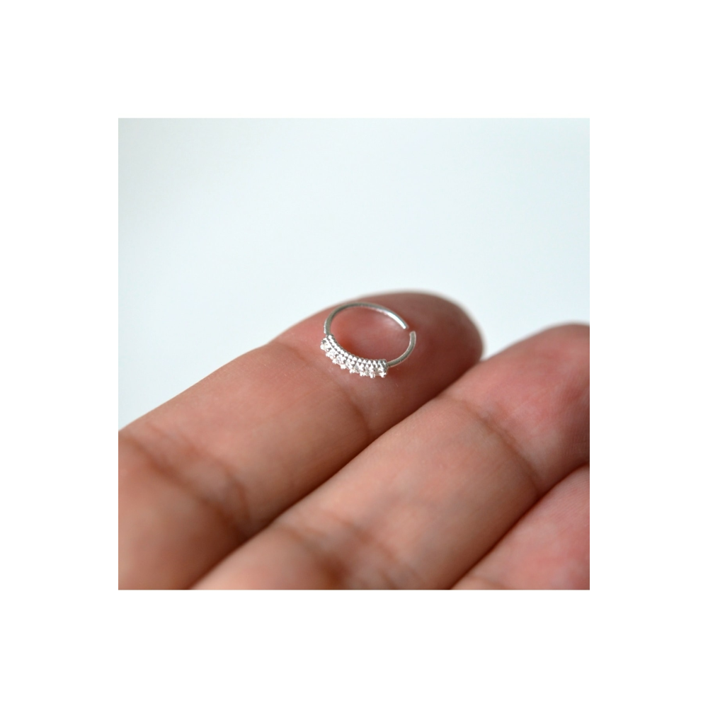 925 Ayar Gümüş Halka Taşlı Hızma Burun Piercing 9 Mm Gümüş Renkli