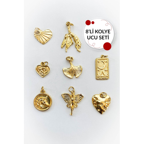 8 Adet / Kolye Ucu Altın Kaplama Halkalı