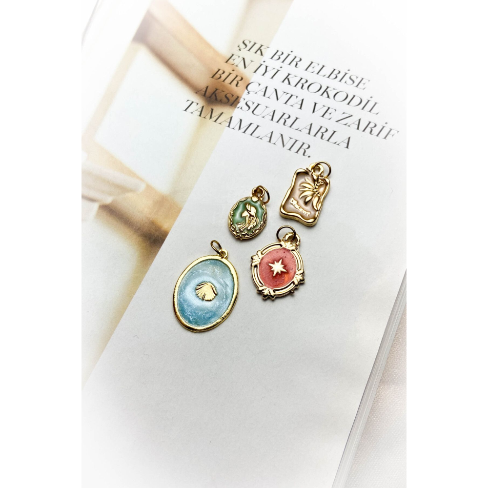 Altın Kaplama Renkli 4'lü Kolye Ucu 2 Farklı Model Seçeneği