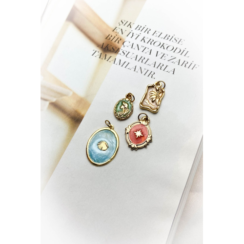 Altın Kaplama Renkli 4'lü Kolye Ucu 2 Farklı Model Seçeneği