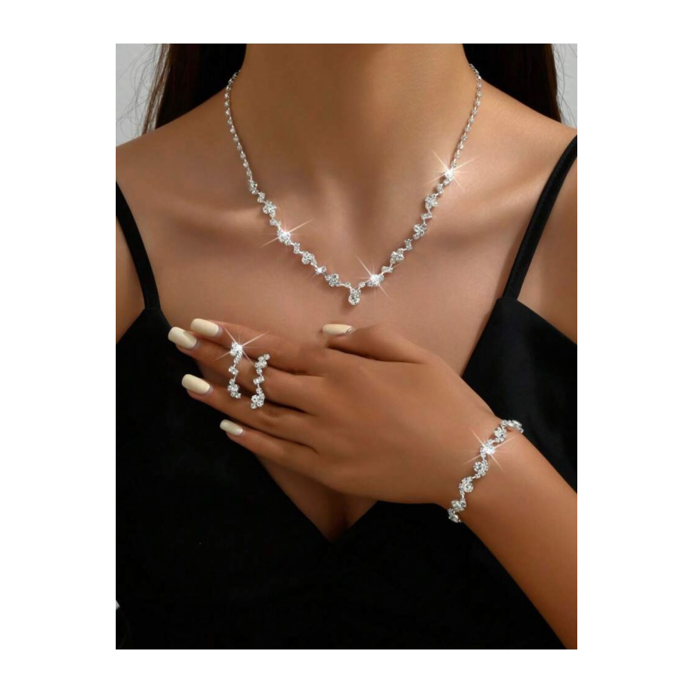 Gümüş Kaplama Asil Kolye Küpe Ve Bileklik Seti 3'lü Set Davet Düğün Nişan Abiye