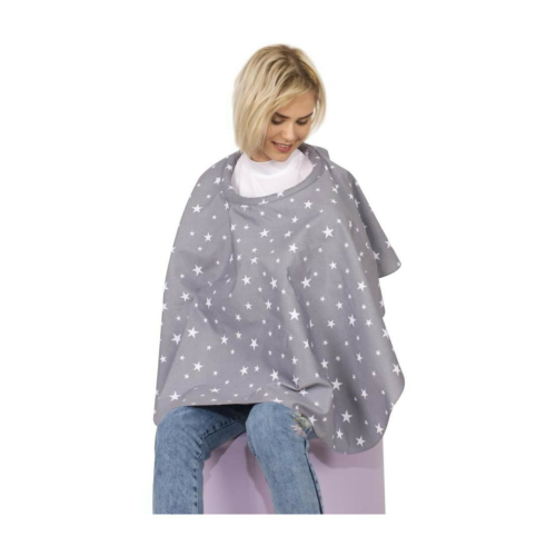 Boyun Kısmı Ayarlanabilir Telli Emzirme Örtüsü Anne Emzirme Önlüğü Gri Yıldız 80x100