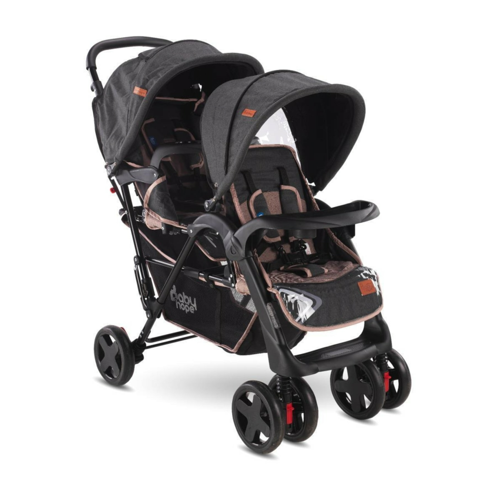 P-738 Ikiz Puset | Arka Arkaya Ikiz Bebek Arabası Kahve