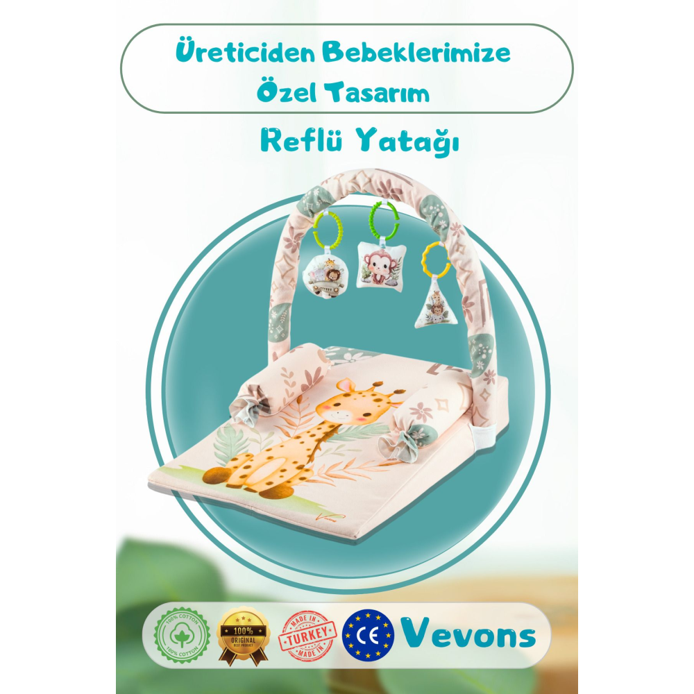 Bebek Reflü Yatağı, Fermuarlı, Yıkanabilir Kılıf, Özel Üretim, %100 Pamuk Kumaş