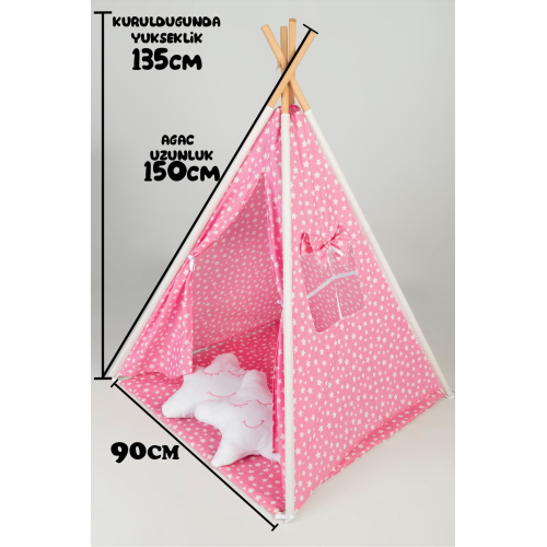 Çocuk Çadır Oyuncak Ev Gürgen Ahşap Direkli Kızılderili Çocuk Oyun Çadırı Kız Erkek Cocuk Oyuncak Eg