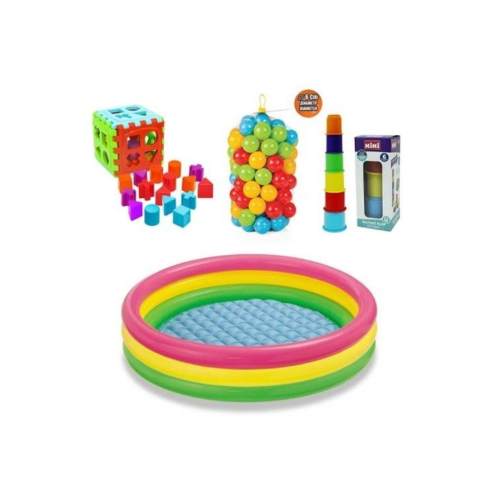 Eğitici Bebek Oyuncakları Seti Şişme Havuz 86cm - Top - Bultak - Mini Kule