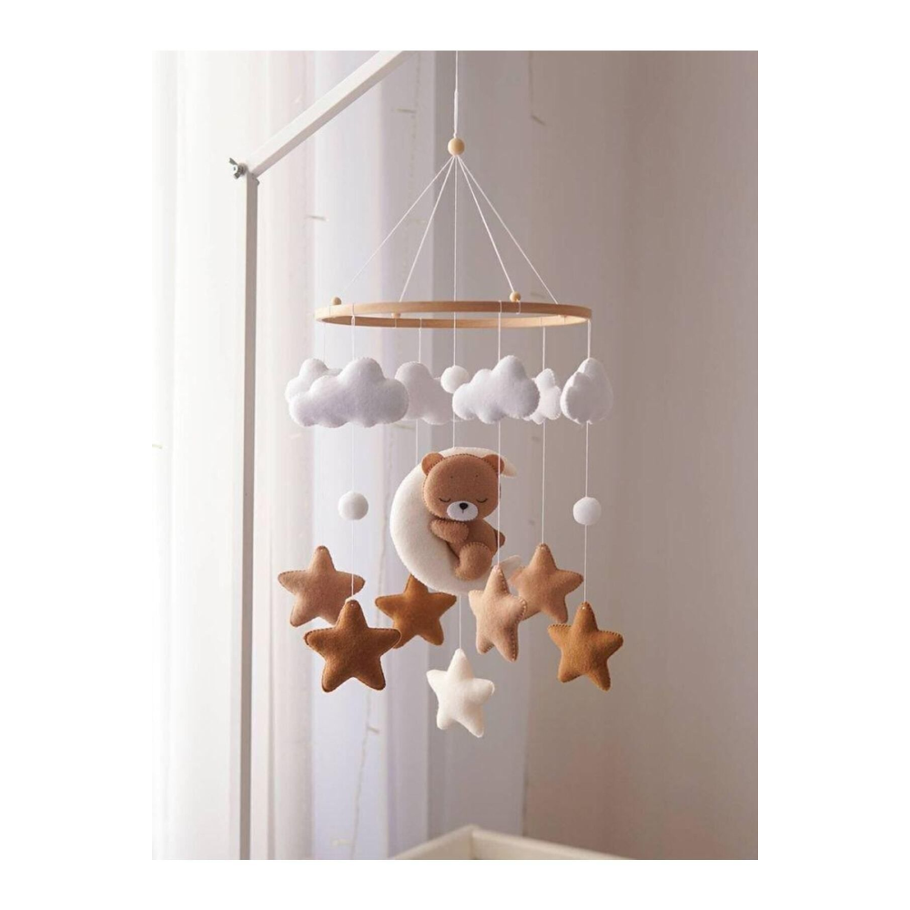 (MÜZİKSİZ)bebek Odası Beşik Dönencesi Beşik Yanı Süsü Bebek Odası Dekorasyon Montessori Naturel Anne