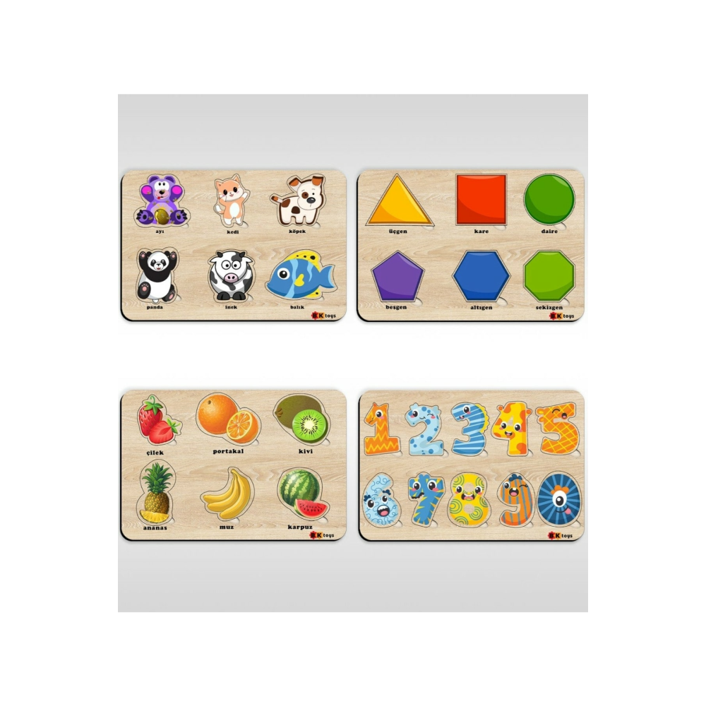Toys Çocuklar Için 4’lü Ahşap Figürlü Eğitici-öğretici Yapboz Puzzle-1