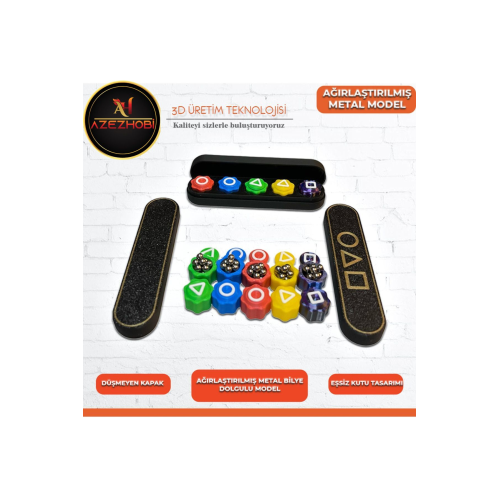 Kutulu - Bilyeli Squid Game Oyun 5 Taş Seti Renkli Taş Gonggi, Beş Taş, Kalamar Oyun