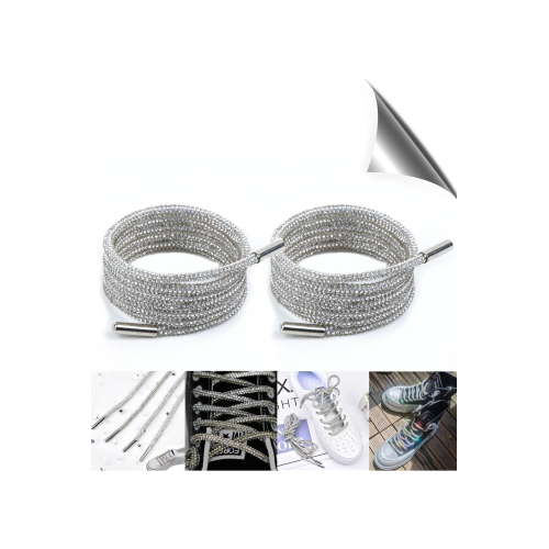 Kristal Taşlı Parlak Taşlı Ayakkabı Bağcığı 100 Cm 1 Çift (GÜMÜŞ)