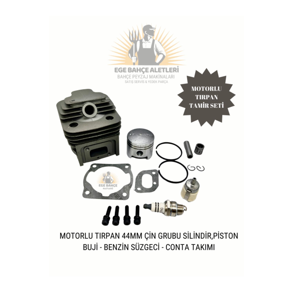 MOTORLU TIRPAN 44MM ÇİN GRUBU SİLİNDİR,PİSTON BUJİ BENZİN SÜZGECİ CONTA TAKIMI SET
