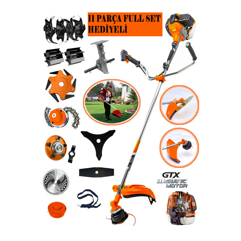 Alman 11 In 1 Magnatec S 20 Hp Yan Tipi Ot Çim Biçme Tırpanı Toprak Eşeleme Akrobat Çapa Aparatı