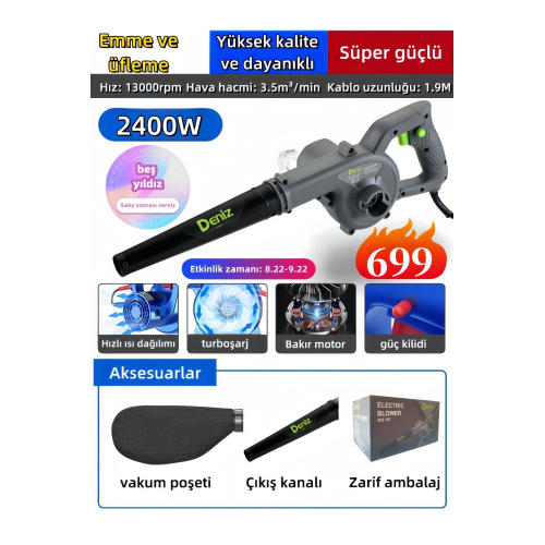 2400W Hava Üfleme / Emme Makinesi Hava Üfleme Körüğü Bilgisayar, kanepe, evcil hayvan tüyü vb temiz