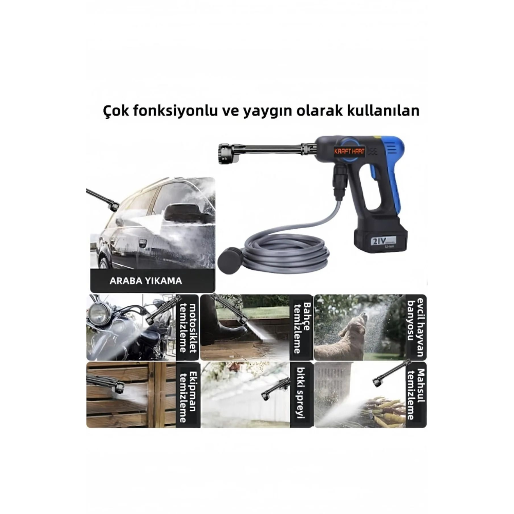 En Yeni Çift Akü Şarjlı Yüksek Basınçlı Oto Araba Bahçe Yıkama Ve Temizleme Tabancası Makinesi Mavı