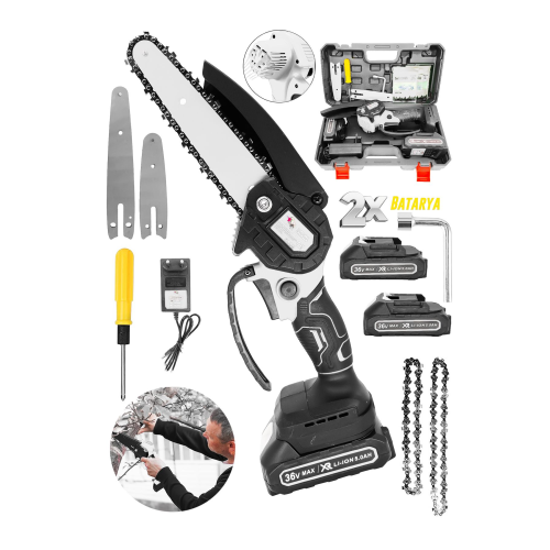 Kömürsüz Dal Budama Testeresi Çiftpala Çift Batarya 36V - Beyaz