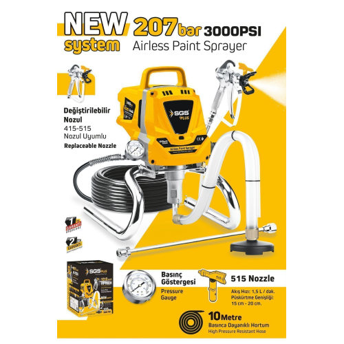 Sgs5280 - 207 Bar Profesyonel Elektrikli Boya Püskürtme Makinesi 1010 Watt (havasız Boya Püskürtme)
