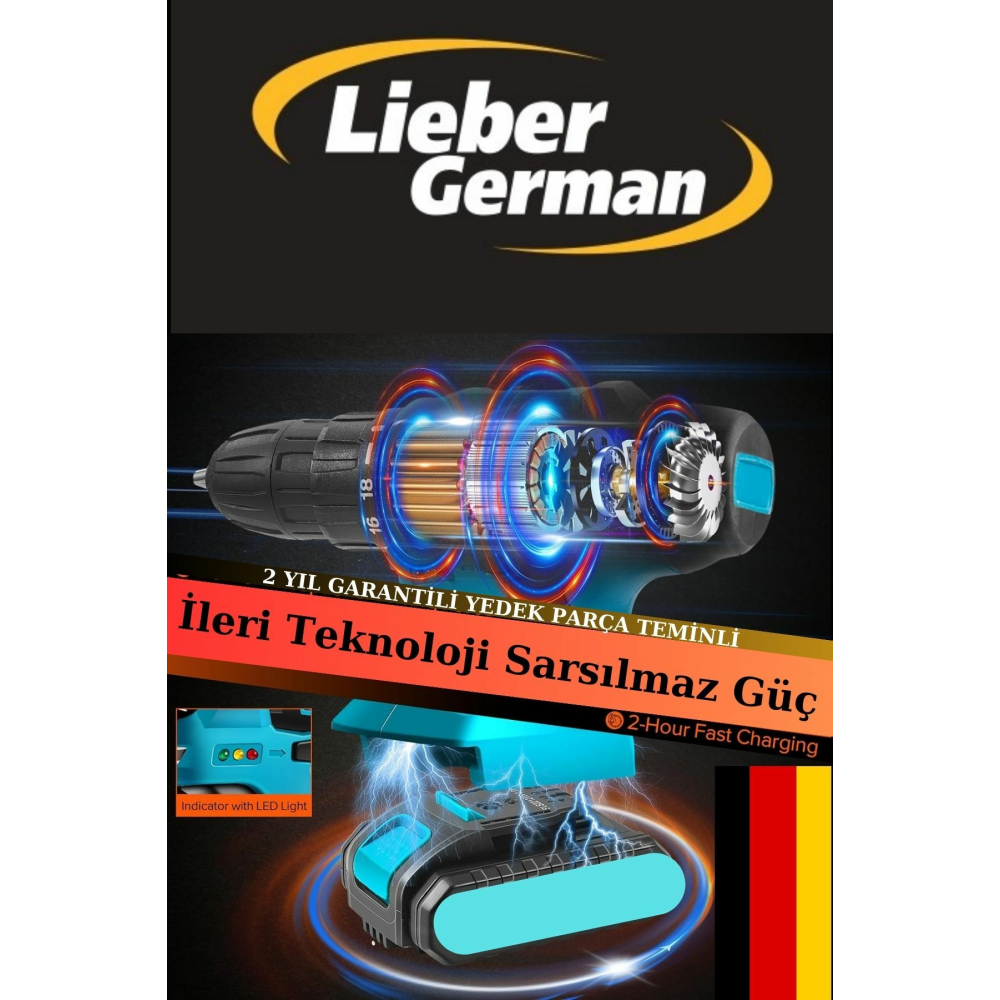 Alman Merkel 256vf 20 Ah Çift Titanyum Şanzuman Bakır Sargılı Çift Akülü Şarjlı Matkap