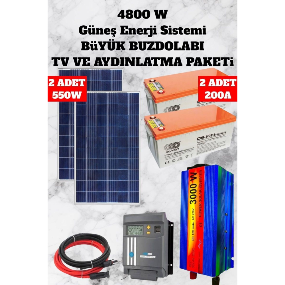 4800 WATT TV, Buzdolabı, Aydınlatma Güneş Enerji Sistemi Paketi Bağ Evi Ve Karavan Solar Sistem