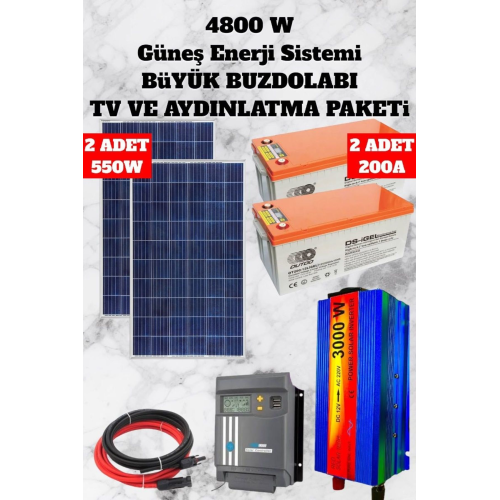 4800 WATT TV, Buzdolabı, Aydınlatma Güneş Enerji Sistemi Paketi Bağ Evi Ve Karavan Solar Sistem