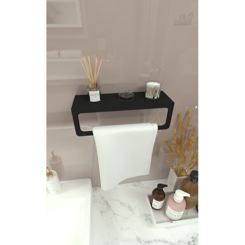 Havlu Tutacağı Raf Metal Havlu Askıs Mutfak Banyo Raflı Havluluk Modern Raflı Havluluk Siyah